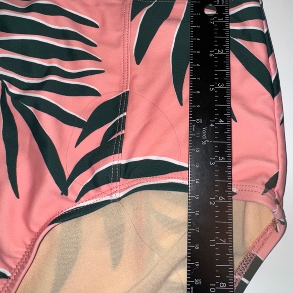 Lime Ricki XL Swimwear High Waisted Bikini Bottom Palm Leaf Pink Green - Picture 4 of 5